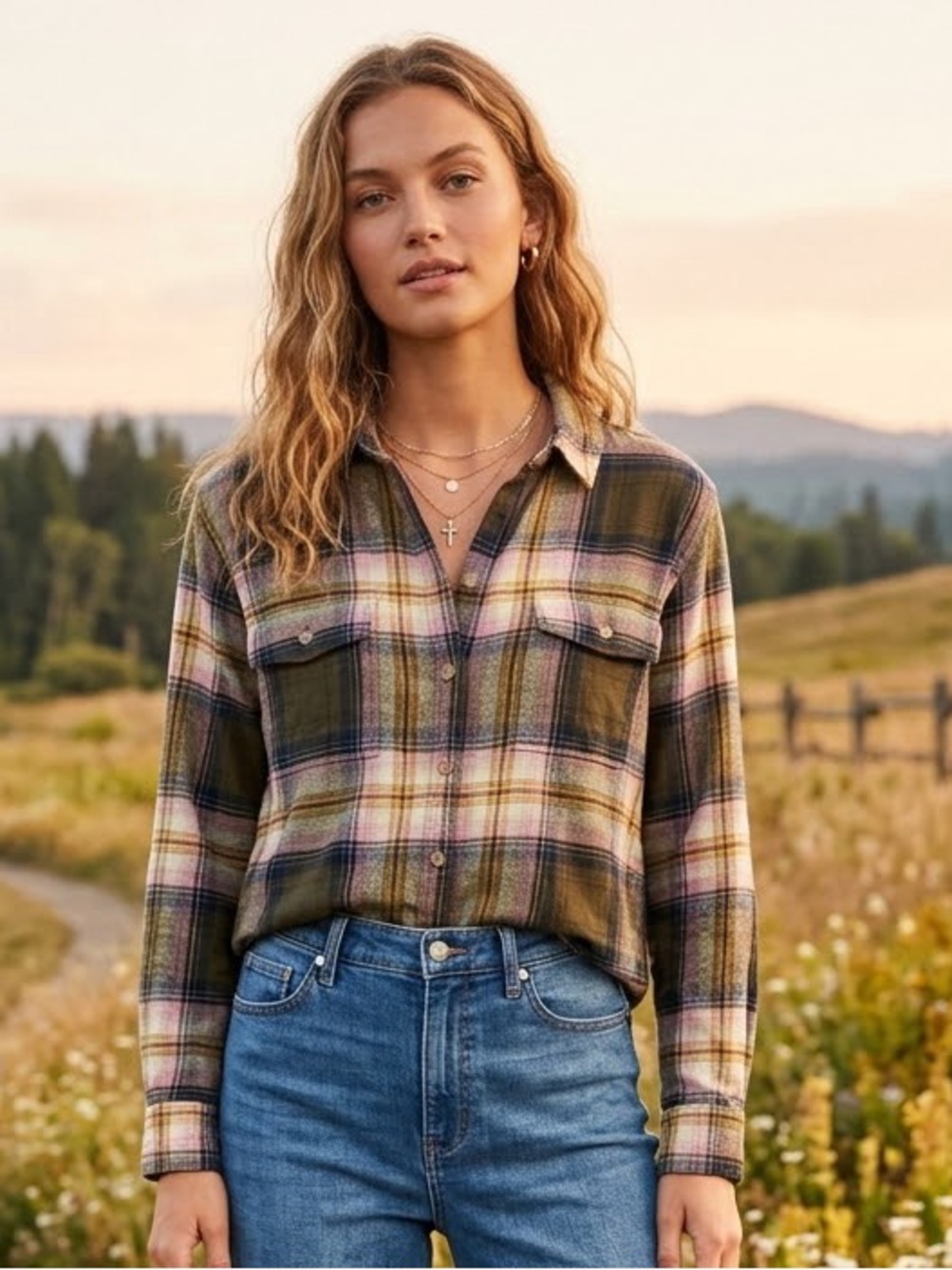 Old Navy Boyfriend Shirt Plaid Flannel Oversized Button-Down Top